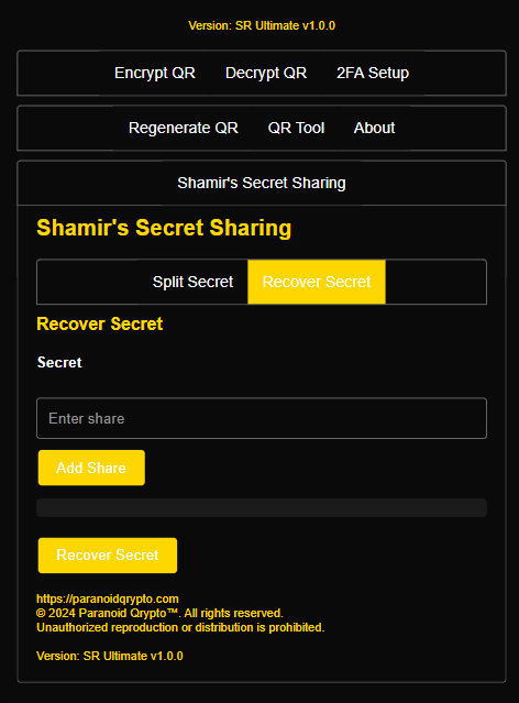 Shamir Recover Secret Screen